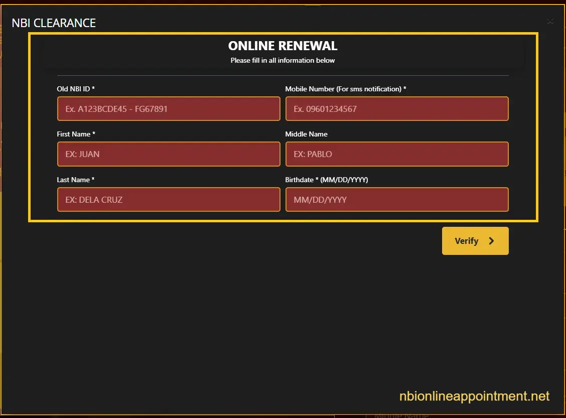 NBI Clearance  Renewal information form