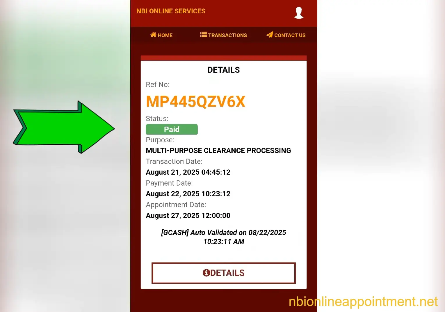 NBI clearance Transaction Status 