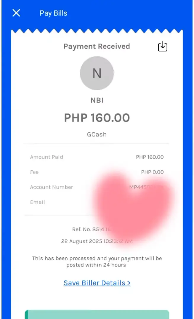 Gcash NBI clearance Payment Receipt